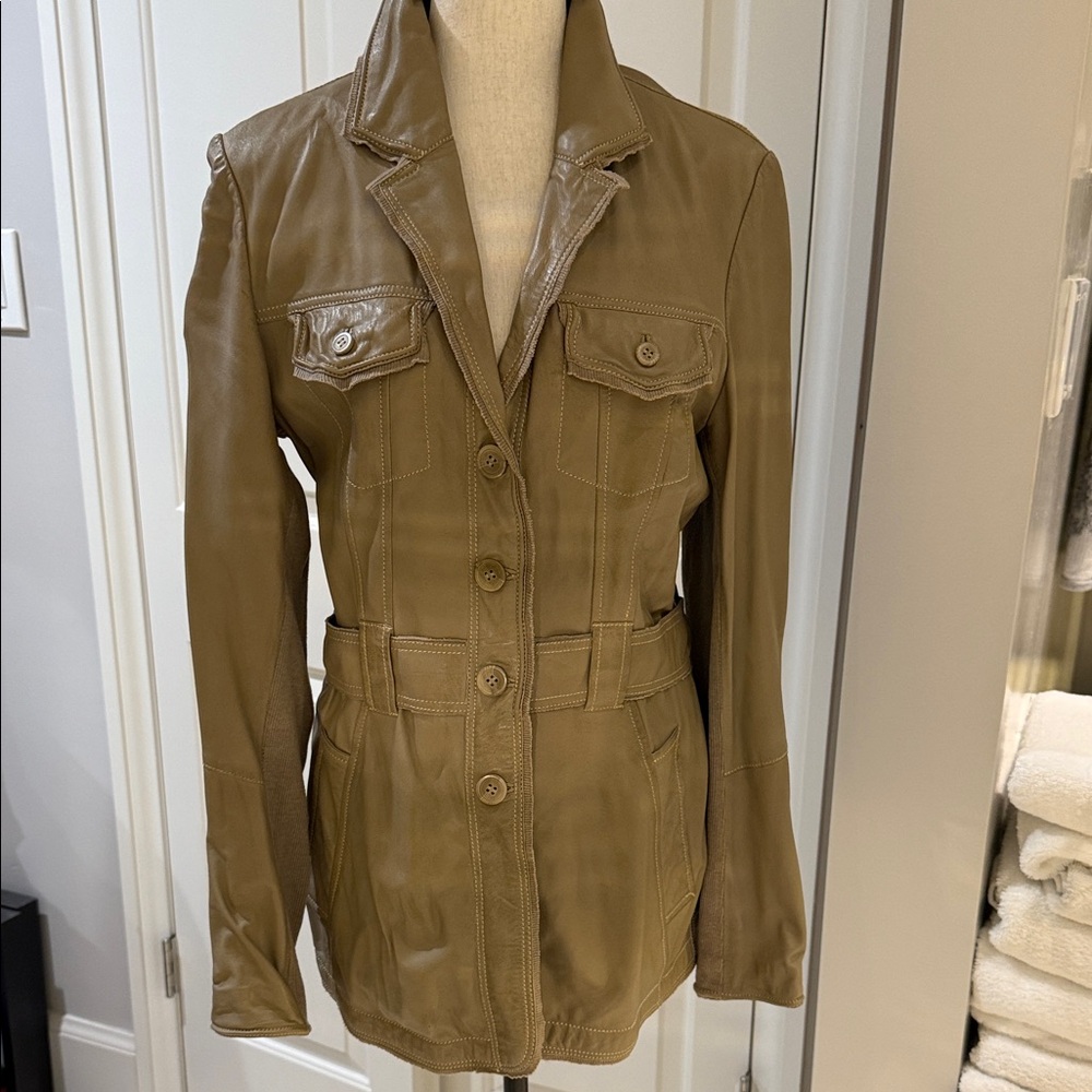 Stylish Women's Tan leather Utility Jacket